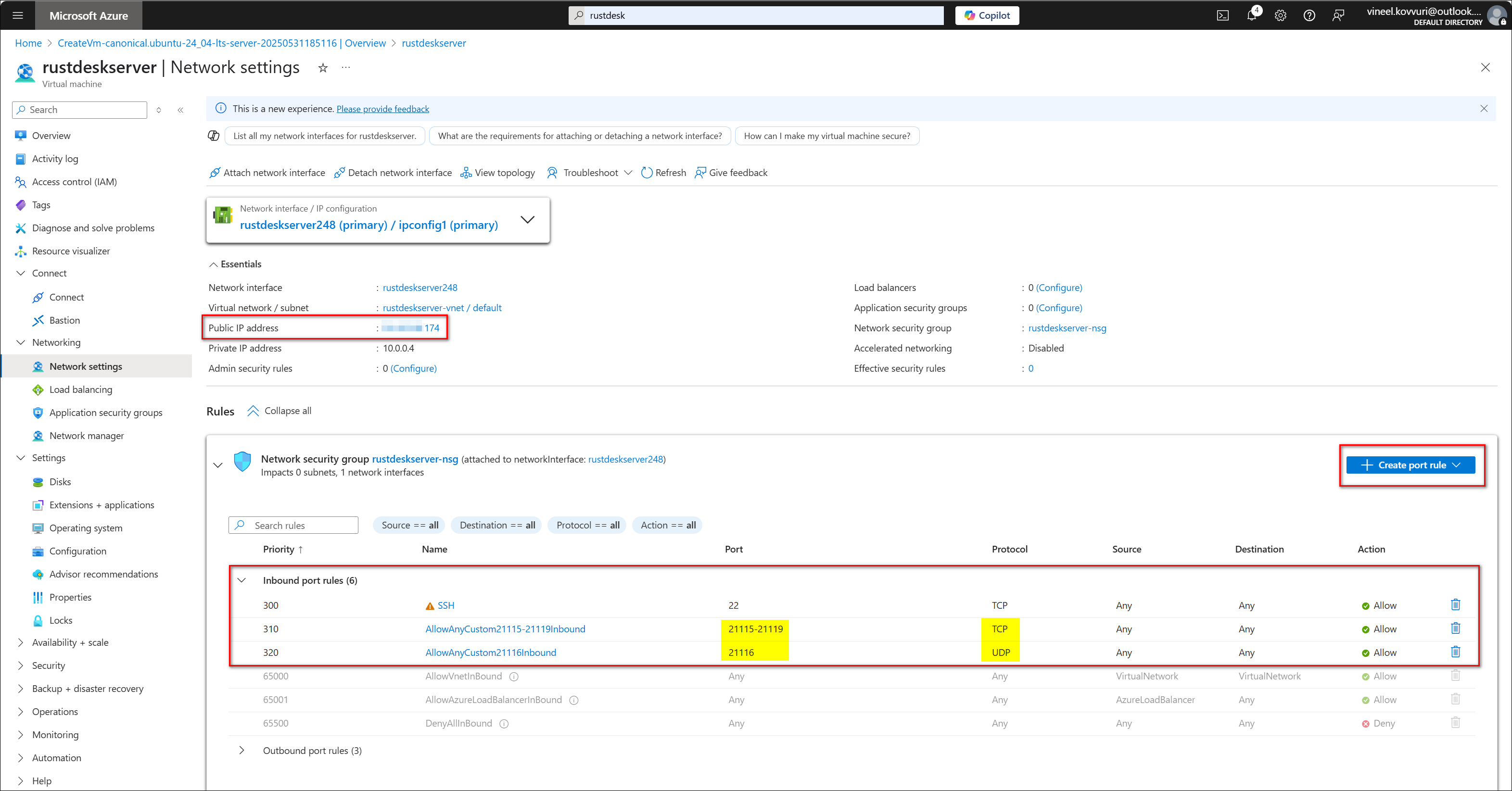 Azure VM Firewall Ports